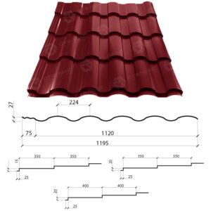 Металочерепиця VALENCIA PEMA RAL 3005 0,5 Optima Steel