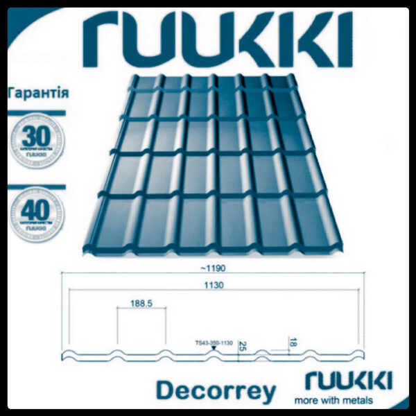 Металочерепиця - RUUKKI DECORREY Grand RR 23 - 0,45 mm - Зображення 2