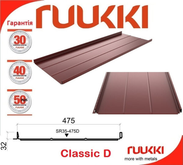 Фальцева покрівельна панель Ruukki Classic Crown-BT - Зображення 4